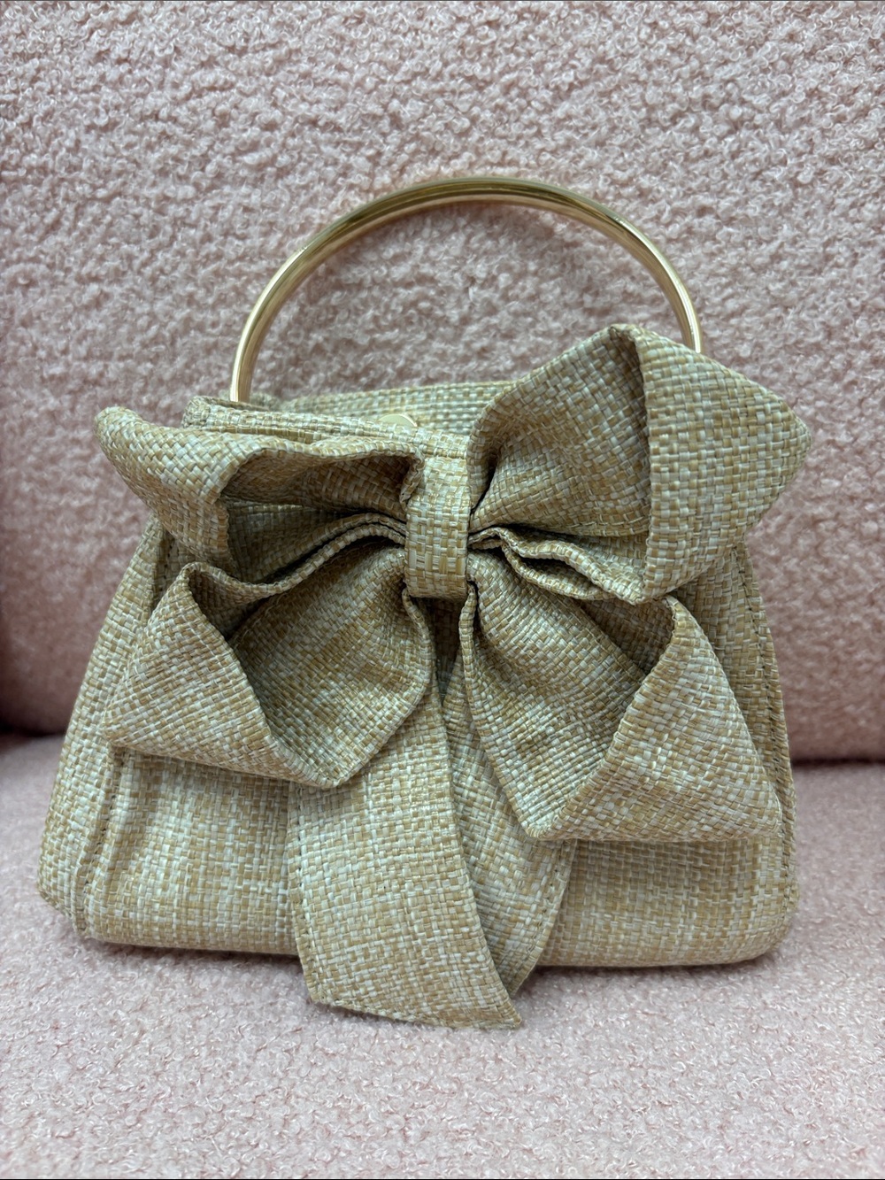 Elegant Mini Top-Handle Bow Bag in Light Beige